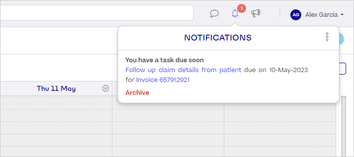 The Notifications list, with tasks that are due soon displayed