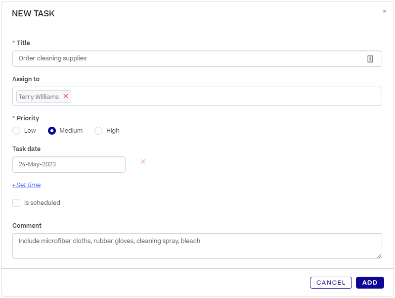 A pop-up titled "New Task"